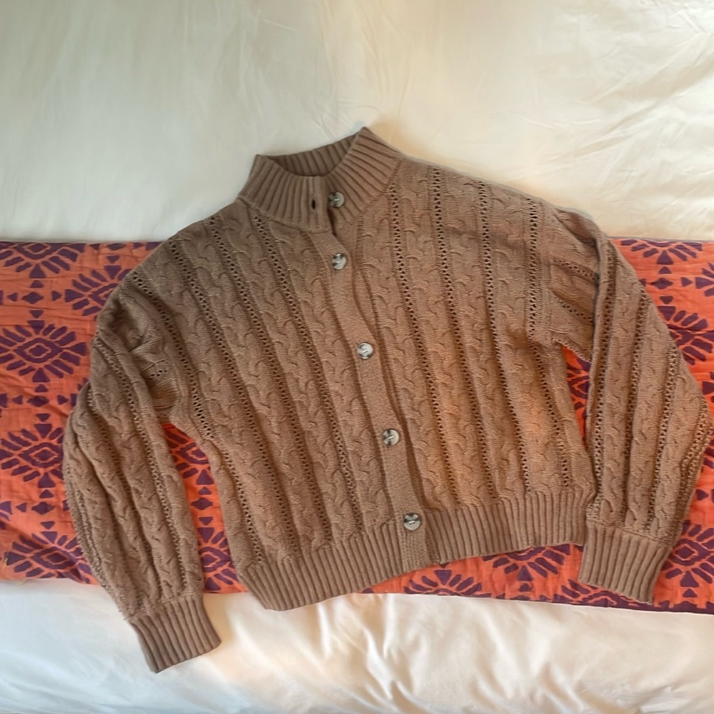 New ABLE cable knit cardigan button up high neck